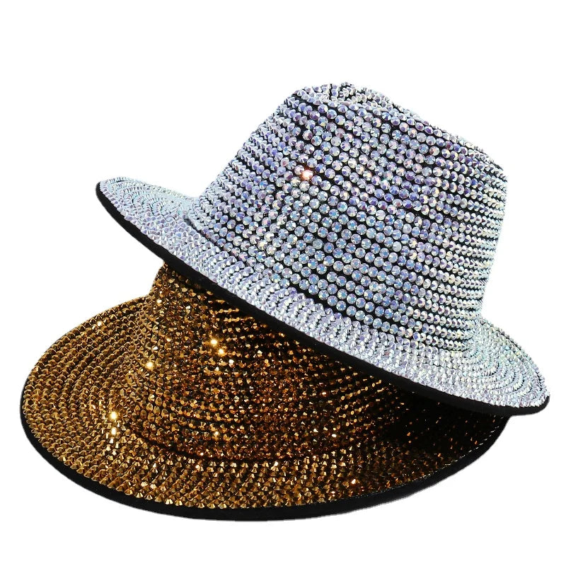 British Retro Style Sunshade Hat Men Women Banquet Party Baseball Cap with Shiny Rhinestone Jazz Design New Fashionable Design