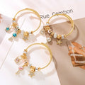Crystal Beaded Gloden Alloy Bracelet Key Star Pendant Stainless Steel Charm Rhinestone Bangles Women Girls Jewelry Gifts