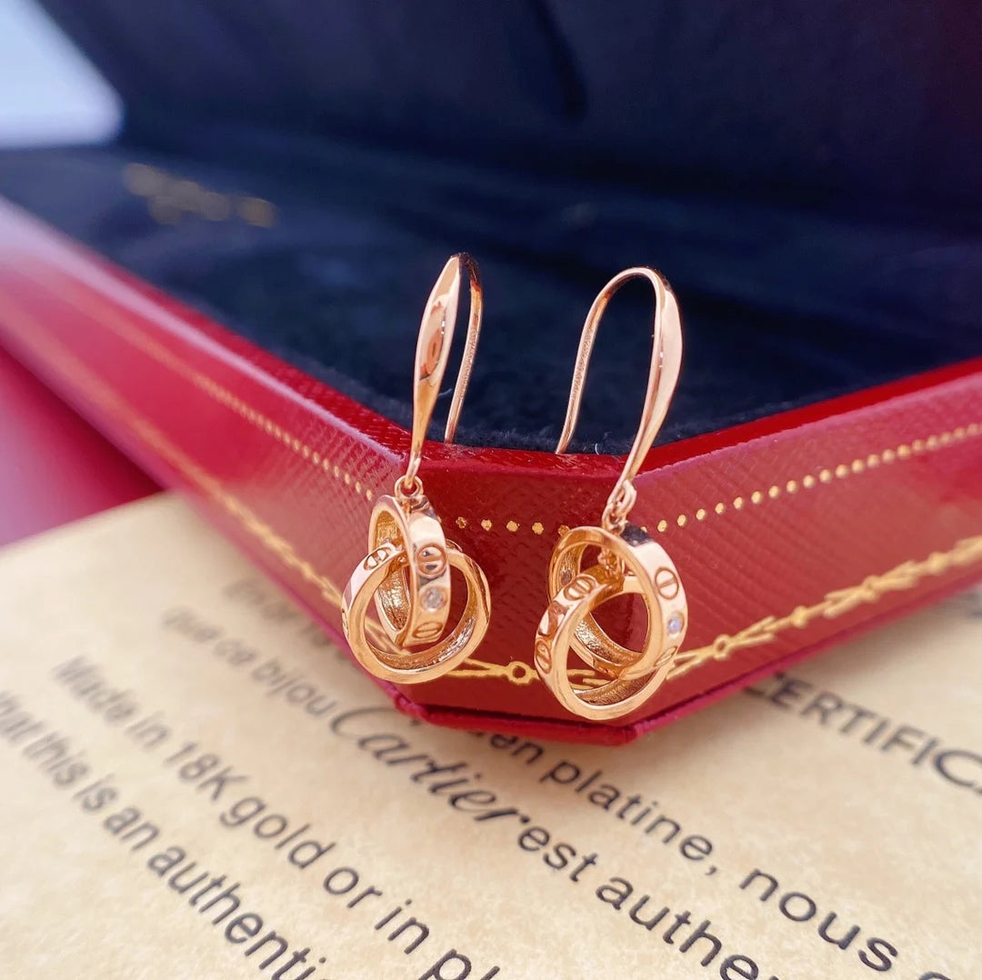 Wholesale 18k Pure Gold Professional Customized Double Stone CZ Hook Hoop Stud Earrings Natural Dancing Diamond for Girls