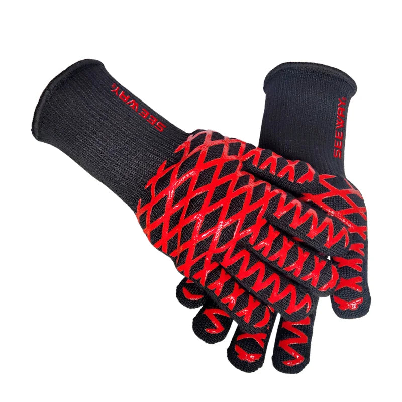 Seeway Premium Heat Resistant BBQ Gloves with Non Slip Silicone Pattern for Professional Safety Gloves
