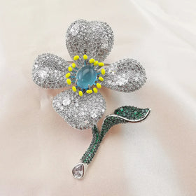 Jachon Wholesale Fashion New Copper Plated Gold Pin Zircon Brooches Exquisite Sapphire Flower Brooch for Women's Coat Pins