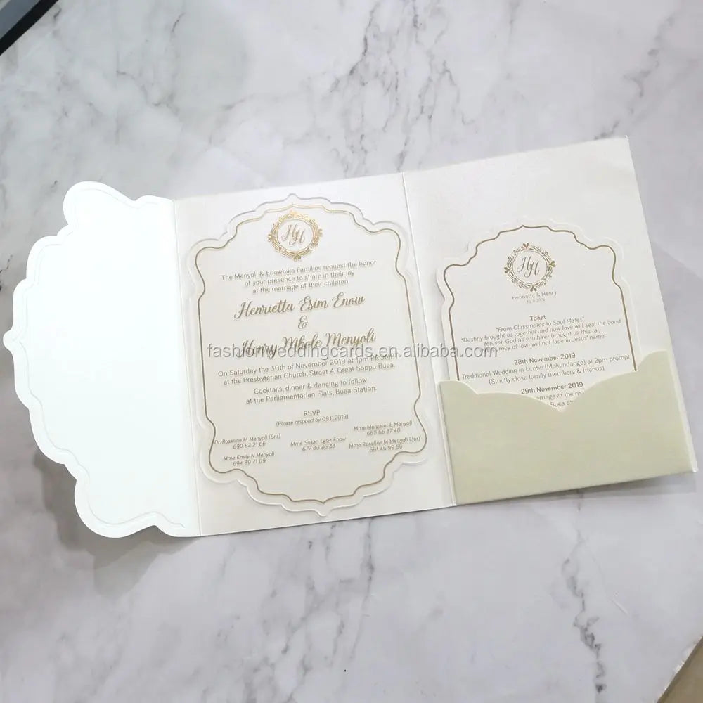 Velvet Fabric Cover Pocket Fold for Gold Foil Printed Acrylic Invitations