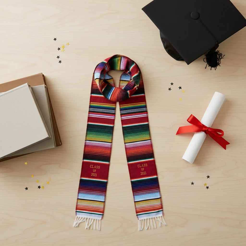 Custom Embroidery Mixed Colors Cotton Poly Class  2025 2026 Mexican Graduation Stole Serape Sash