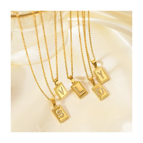 ERESI 18k PVD Gold Plated Initial Necklace With Letters Stainless Steel Diamond Initial Necklaces 26 Letter Alphabet Necklace