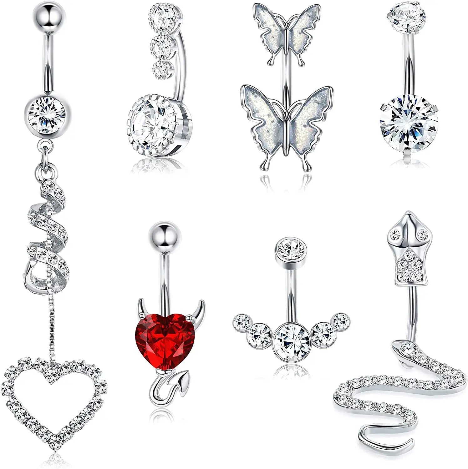 Gaby New Sale Heart Snake Belly Rings Stainless Steel Silver Plated Belly Piercing Belly Button Ring Wholesale Piercing Jewelry