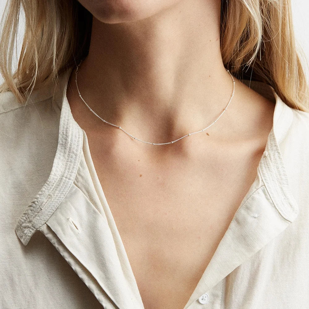 Manufacturer Simple Designs Stainless Steel Thin Chain Bead Choker Statement Necklace for Women YX15470