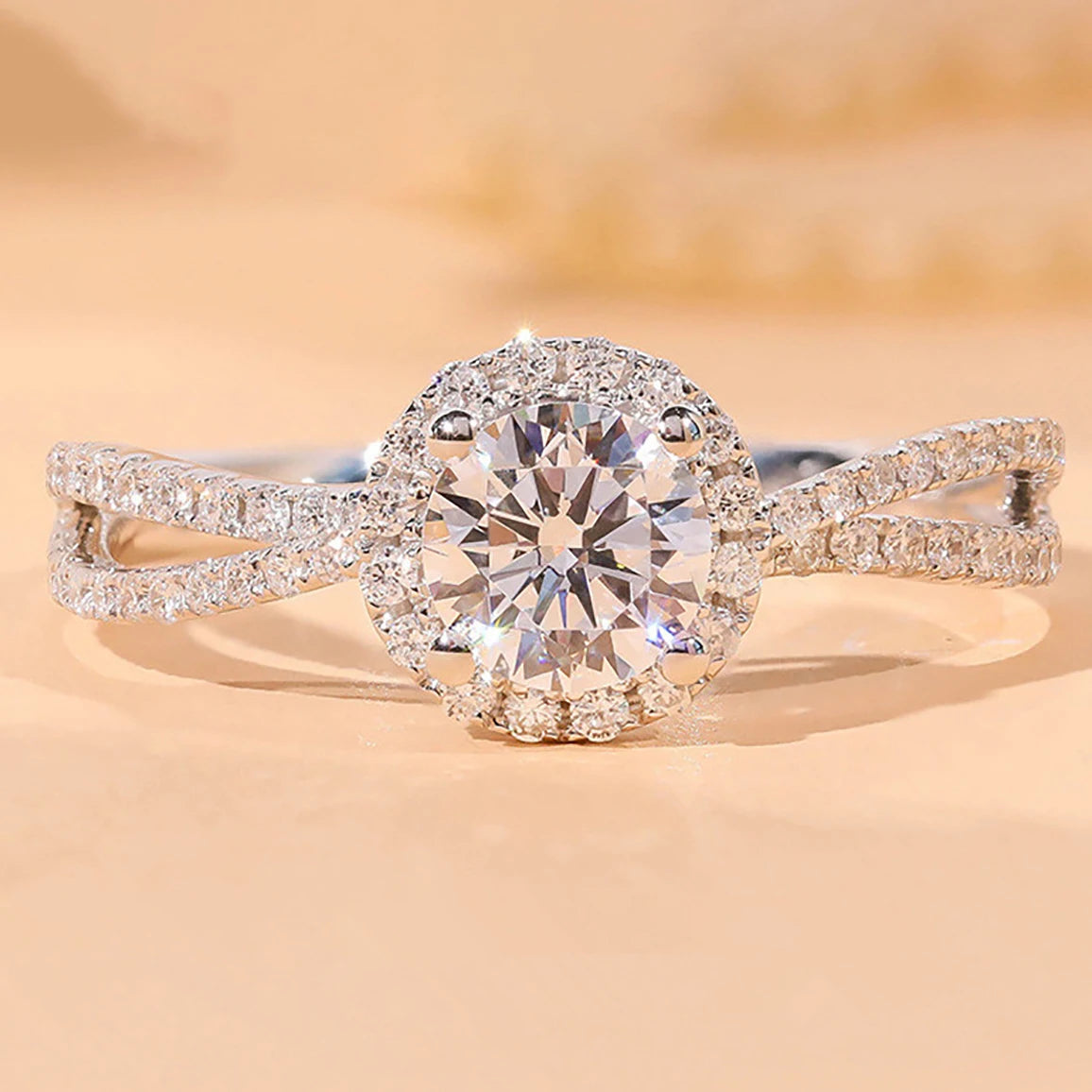 CAOSHI Fashion Jewelry Ring for Contracted Style Simulated Moissanite Round CZ Silver Plated Finger Rings for Engagement Jewelry