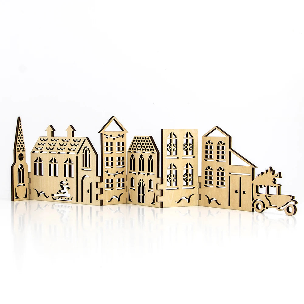 Christmas Scene Stands Custom Laser Cut Wood 3D Christmas Village Bundle for Light Decoration