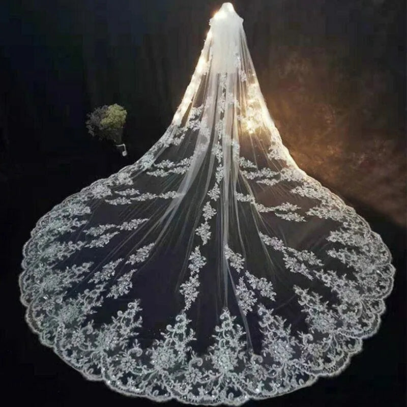S1209A Hot -selling High -quality New Trailer Wedding Accessories Bride White Rice White Lace Sequins 3m Veils for Women