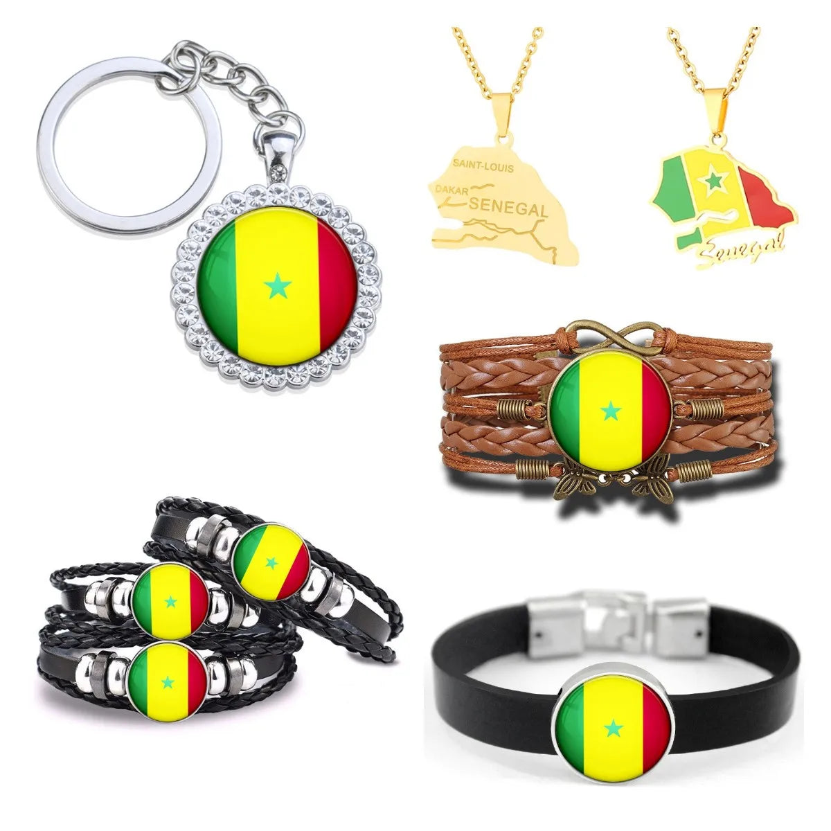50 Models Senegal Africa Flag Map Key Chain Ring Cuff Link Tie Clip Necklace Bracelet Earrings Brooch Lapel Pin Jewelry Set