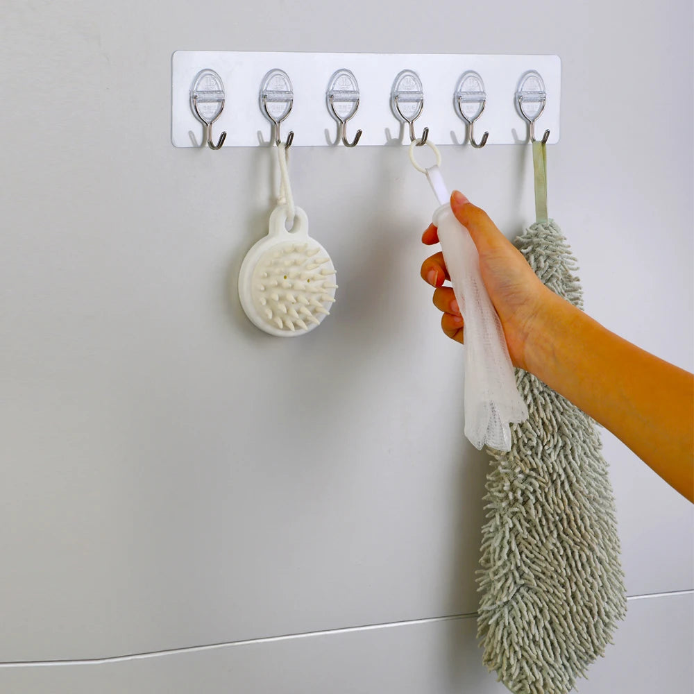 RTS Double Sided Plastic Magic Hook Self-Adhesive Nylon Waterproof for Clothes for Bathroom Living Room Transparent Wall Hook