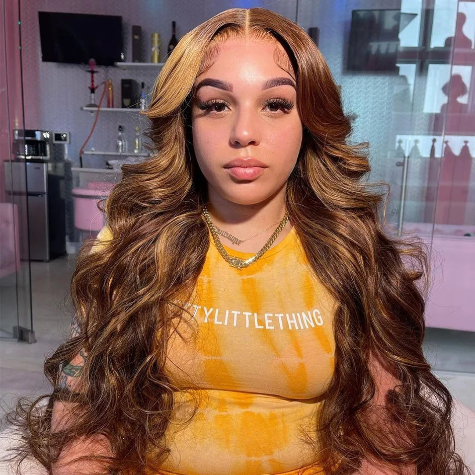 Frontal Lace Human Hair Wigs 360 Full Lace Ombre Hair for Black Women Highlight Pre Plucked Wholesale Body Wave Lace Front Wig