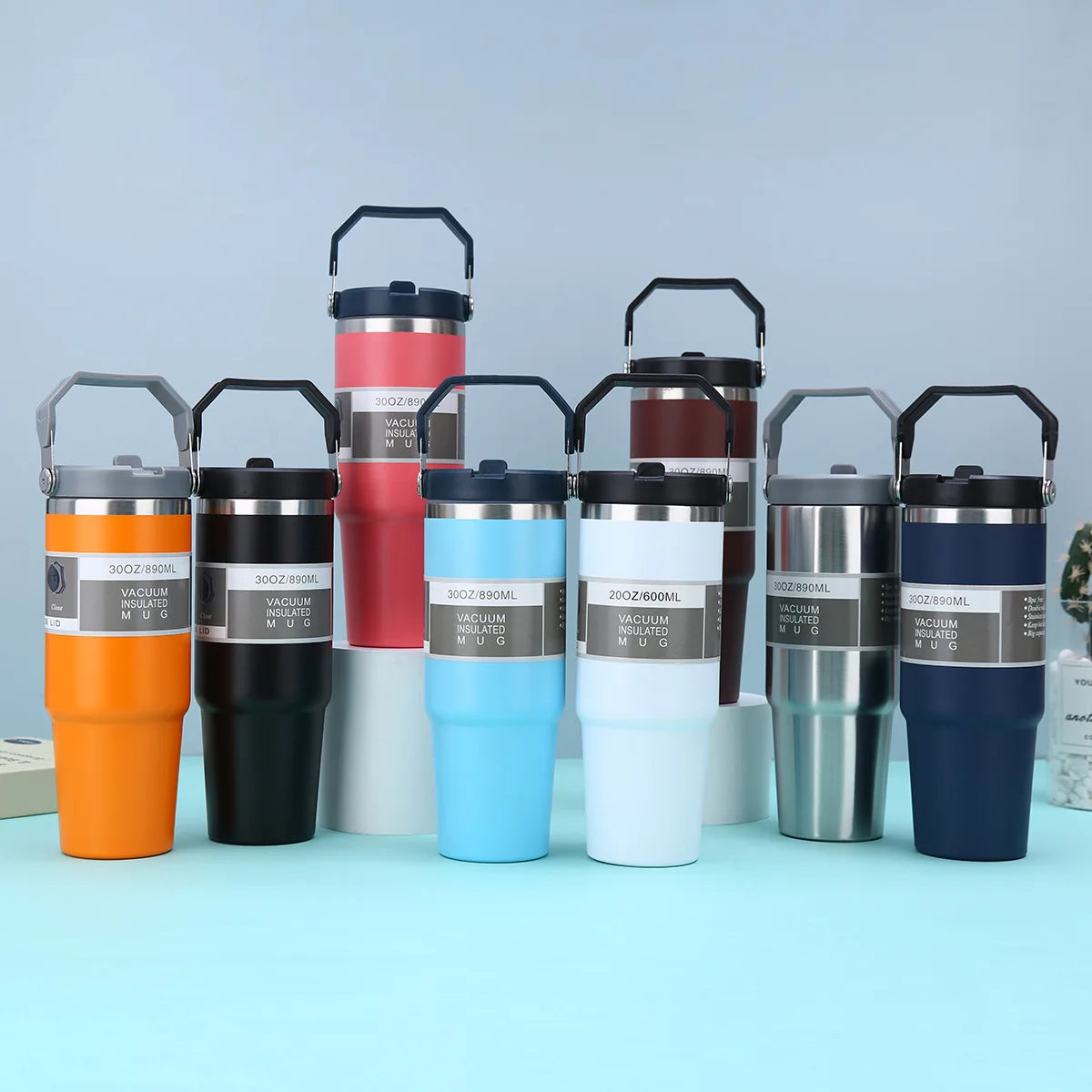 Wholesale Custom Logo 30oz 304 Stainless Steel Portable Travel Vacuum Tumbler with Handle 6-12 Hours Thermal Insulation