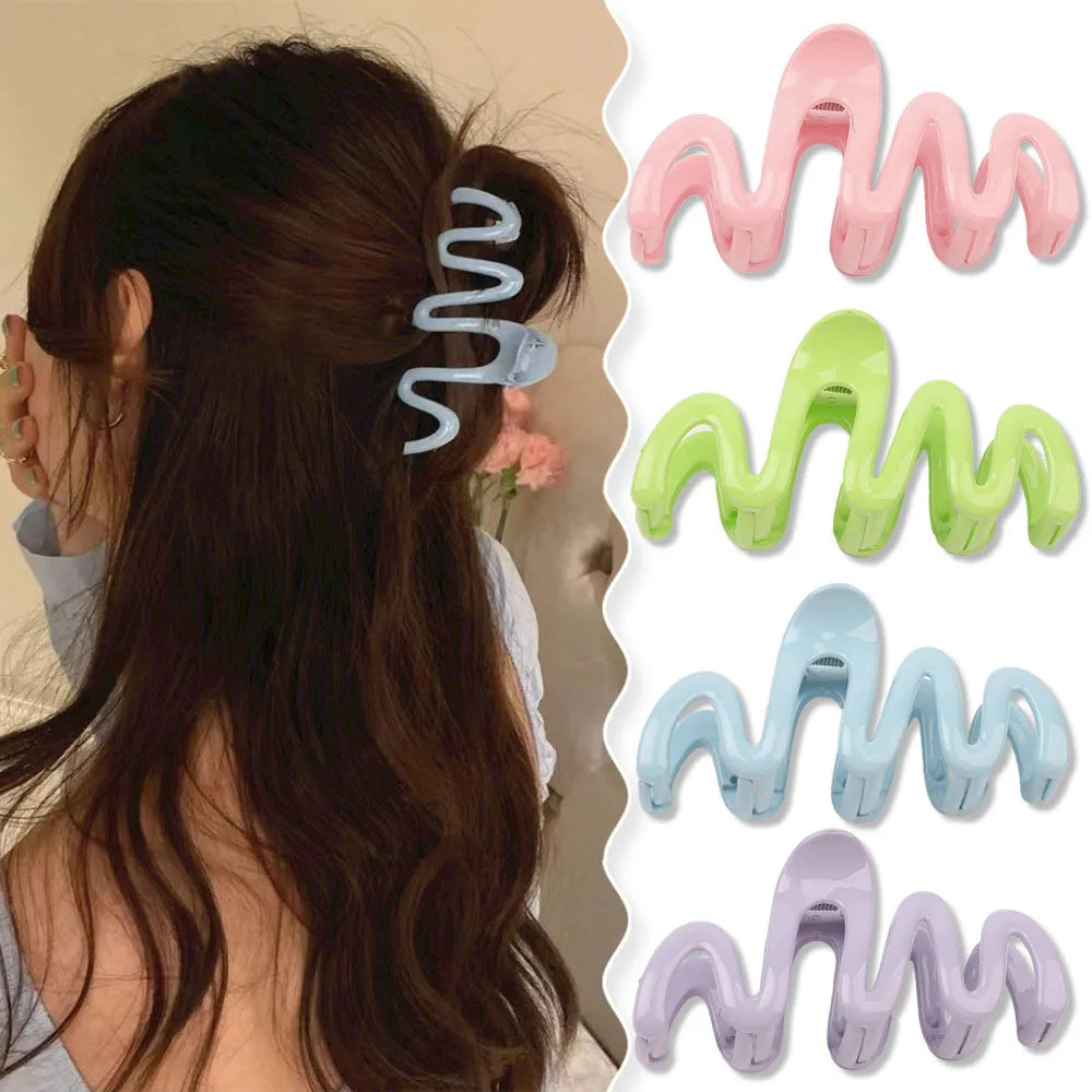 Frosted Korean Hot Selling Claw Clips Hair Accessories Wave Shape Plastic Hair Claw Clips