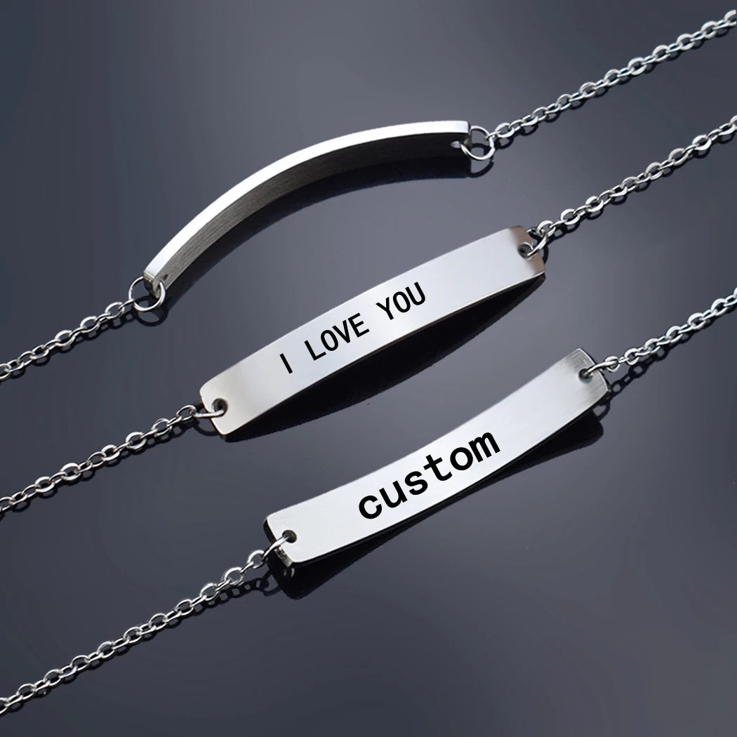 Customized Bracelet Stainless Steel Engraved Bracelet Lettering Bangle Silver Color Jewelry Women Girl Custom Anklet