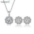 LUOTEEMI China Wholesale Brass Material Rhodium Plated Earrings and Necklace Women Jewelry Set Flower CZ Accessories Sets