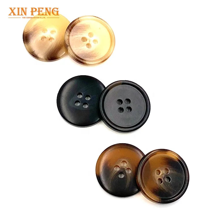 Custom Made Button Polyester Resin 4 Holes Horn Pattern Sewing Button for Clothes