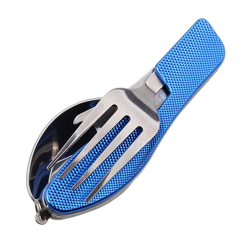 Multi-Function Eco-Friendly Stainless Steel Pocket Folding Cutlery Set Country Camping Flatware Spoon