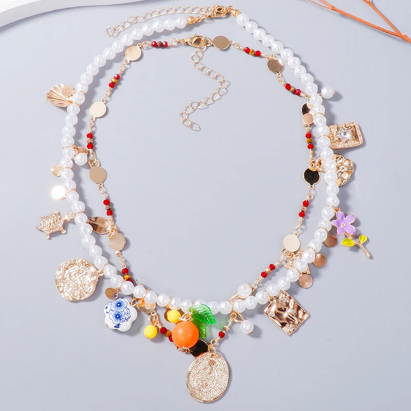2025 New Arrival Fashion Jewelry Baroque Luxury Multi-layer Bead Necklace Pearl Charm Pendant Women Pearl Cherry Necklaces