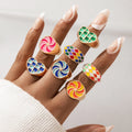 Fashion Simple Color Oil Dripping Geometric Ring Knuckle Rings Jewelry for Girls
