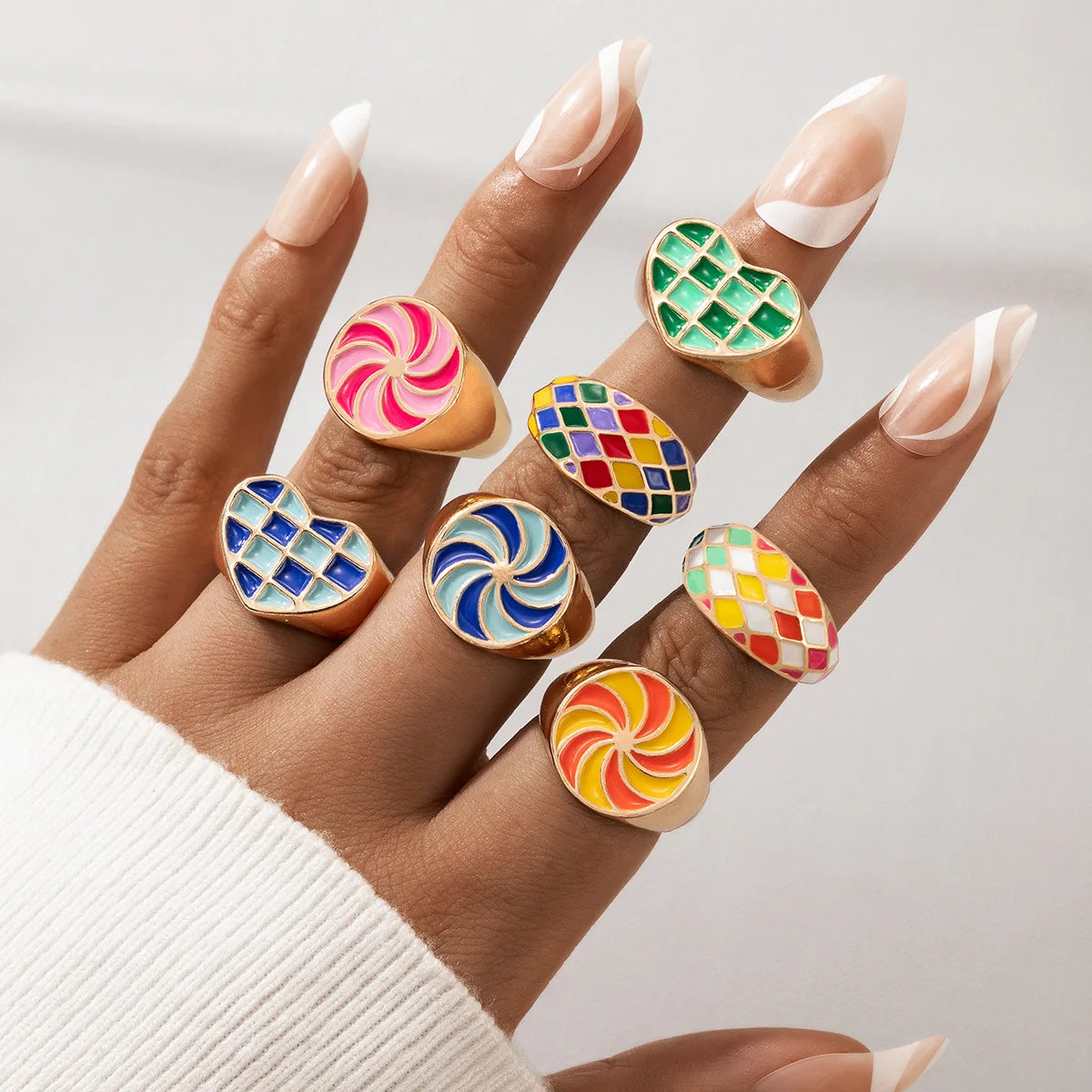 Fashion Simple Color Oil Dripping Geometric Ring Knuckle Rings Jewelry for Girls