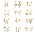 18k Gold Plated Piercing Jewelry Women Accessories Pendientes Zirconium Hanging Studs Heart Moon Star Pendant Dangle Earrings