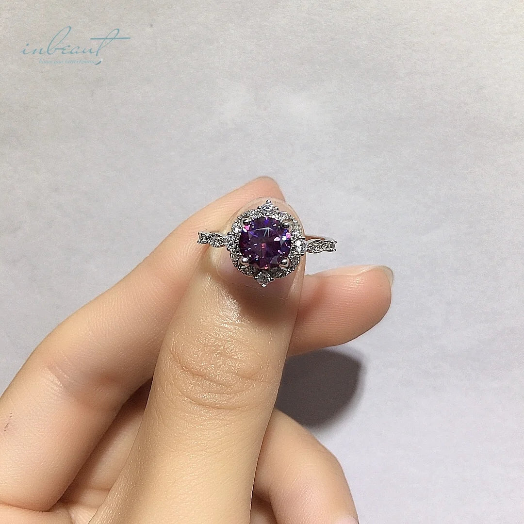 New Arrival Silver 925 Original 1 Carat Diamond Test Past Brilliant Cut Purple Moissanite Ring for Women Real Gemstone Jewelry