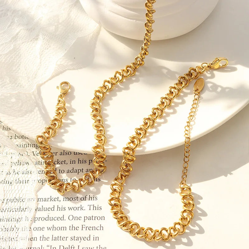Wholesale Women Fashion Jewelry Stainless Steel Herringbone Necklace Ladies Bracelet Sets Bijoux Acier Inoxydable