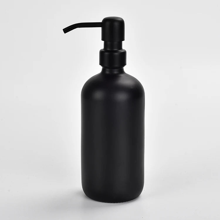 500ml Matte Black Boston Round Glass Soap Dispenser Bottle With Stainless Steel Pump