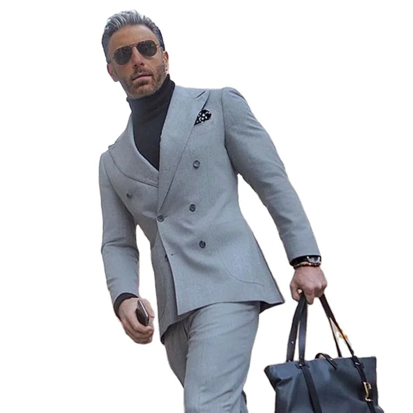 2025 Fall Men 2 Pieces (Jacket+Pants) With Pants Groom Prom Tuxedo Blazer Double Breasted  Men Suit Business Party Wedding Suits