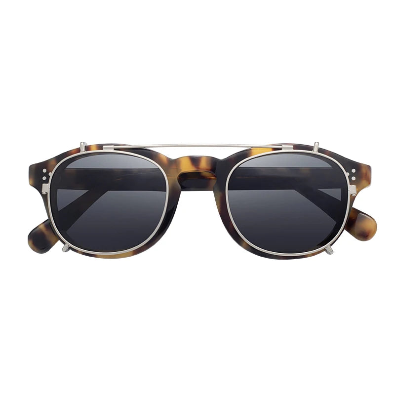 Italian Vintage Retro Round Sunglasses Transparent Acetate Frame with Polarized Lenses