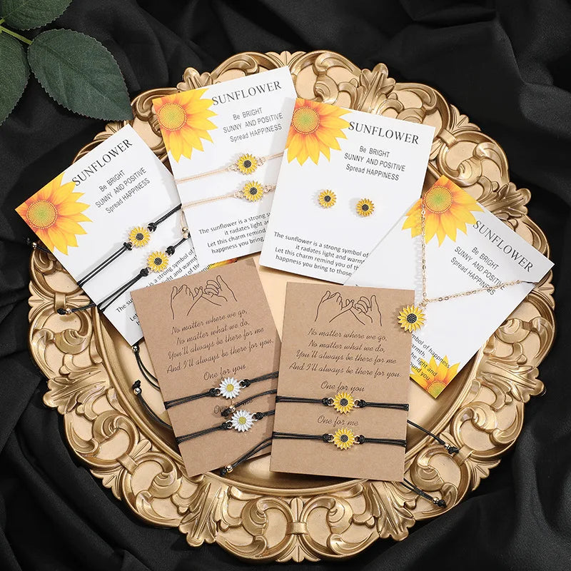 Friendship Sunflower Charm Bracelet Make a Wish Jewelry You Are My Sunshine Pinky Promise Daisy Charm Couple Bracelets