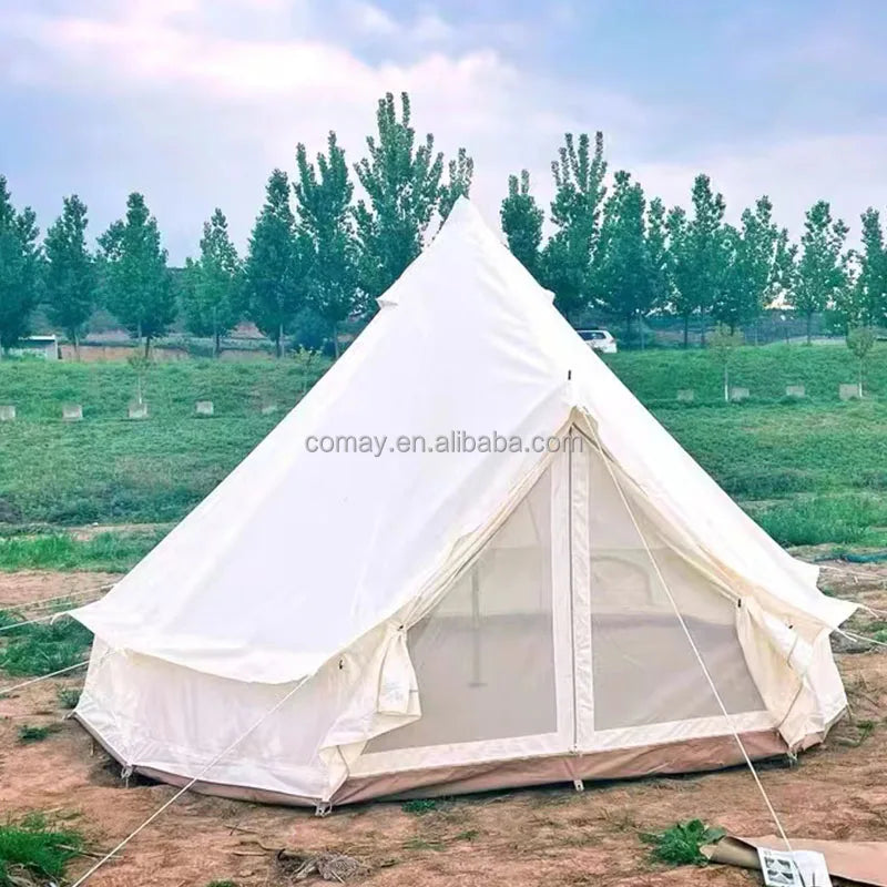 Automatic Outdoor Glamping Four-Season Bell Tent Cotton Canvas Single Layer Family Camping Tent