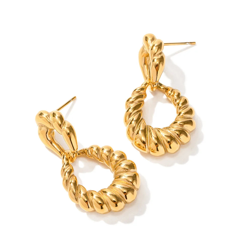 Trendy Jewelry Stainless Steel Geometric Rope Twisted Drop Dangle Earrings Paper Clip Link Chain Charms Hoop Earrings for Ladies