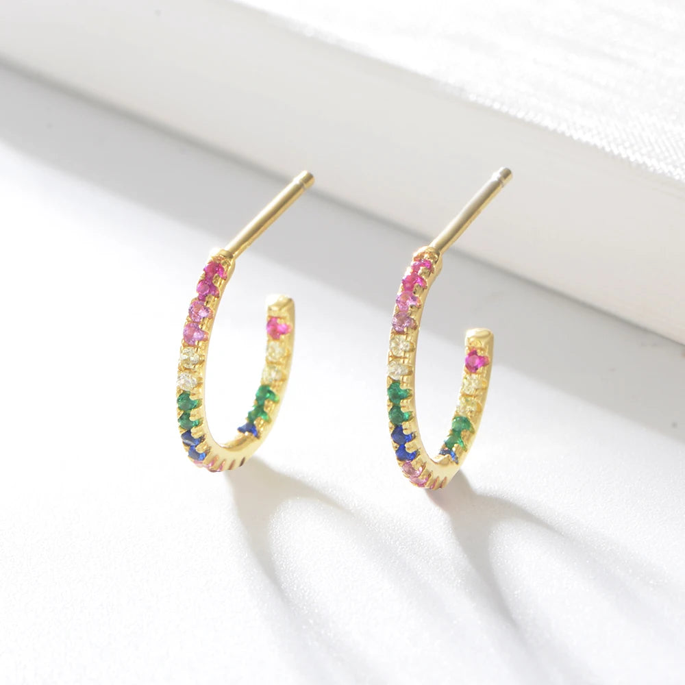Wholesale 925 Sterling Silver Hypoallergenic Earrings Jewelry Rainbow Mult Color Zircon Cuff Minimalist Tiny Stud Earrings