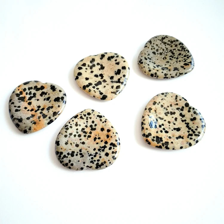 DIY Best Dalmation jasper Gemstone Chakra Engraved Worry Heart Shape Stones Set Large Crystal