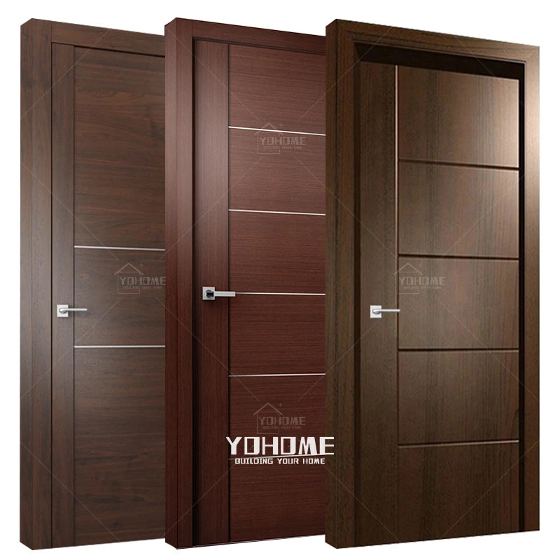 China Luxury Mdf Internal Hotel Living Room Fire Rate Timber Door Modern Bedroom Solid Wood Door for House Interior Wooden Doors