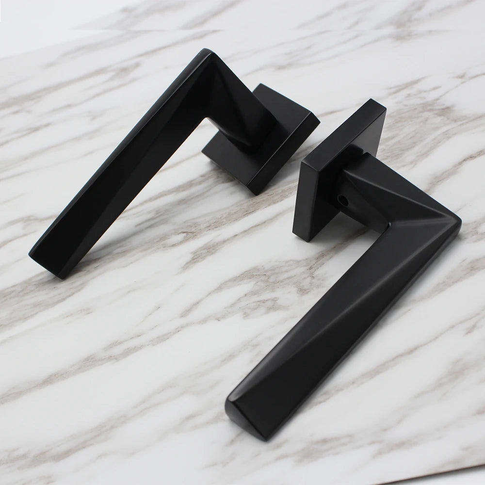 Matte Black Minimalist Zinc Alloy Rhombus Pull Lever Door Handles Interior Passage Room for Villa Bedroom Bathroom