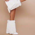 OEM ODM Pointed Toe White Faux Fur Breathable Fashion Fold Furry Midi Bootie Ladies Wholesale Stiletto Heel Ankle Boots Autumn