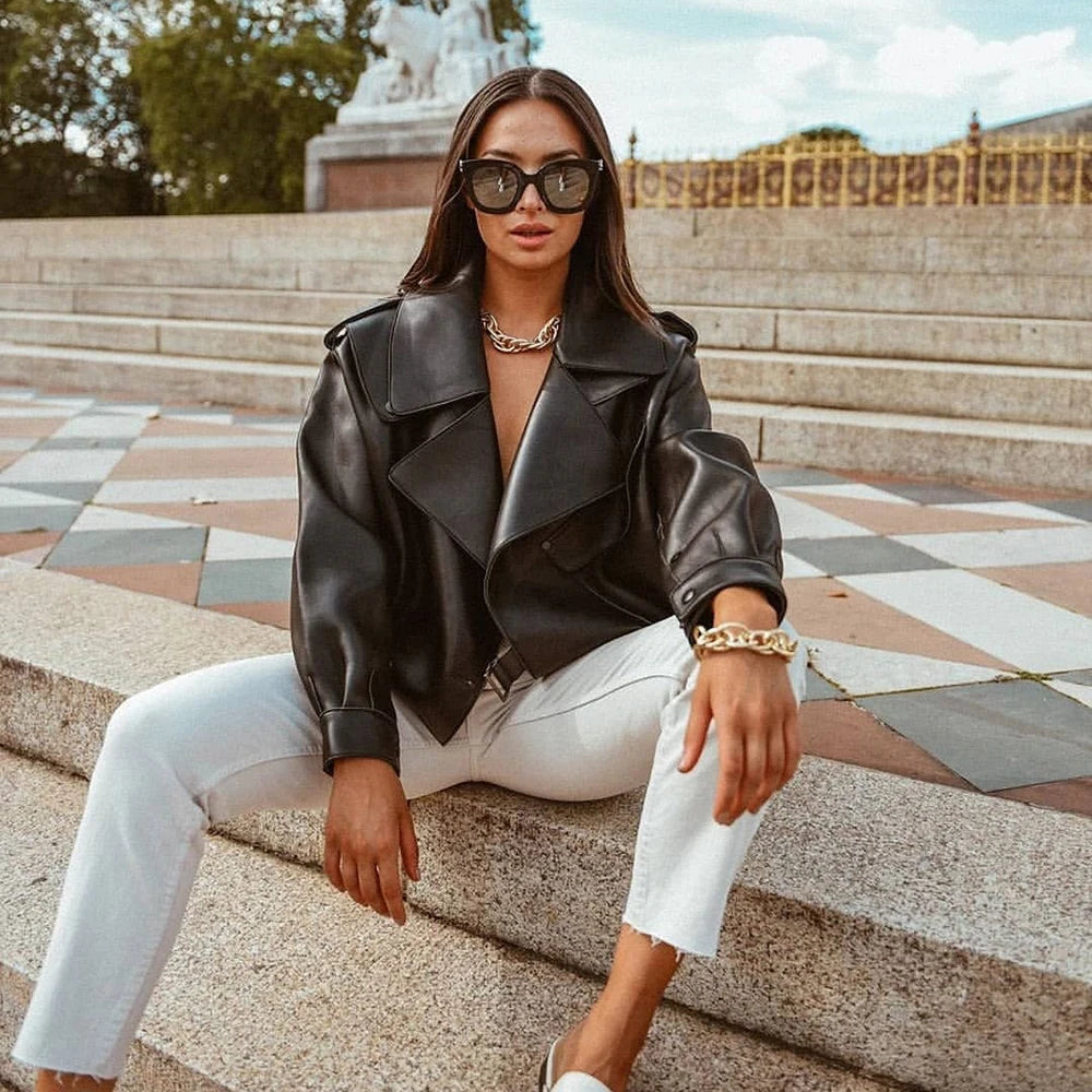 Fashion Design Crop Leather Bomber Jacket Real Leather Jacket Motorcycle Jacket Coat