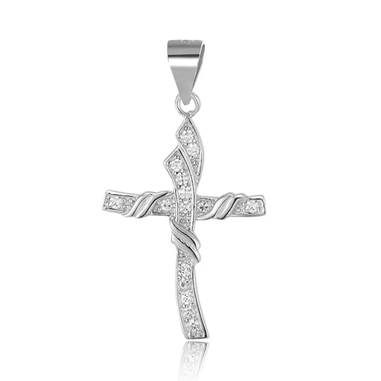 925 Sterling Silver Necklaces Pendant 18K White Gold Plated Cubic Zirconia Cross Pendant for Women