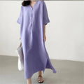 Wholesale Korean Simple Cotton and Linen Dress 2026 Summer New Loose Short Sleeve Long Cotton and Linen Shirt Dress