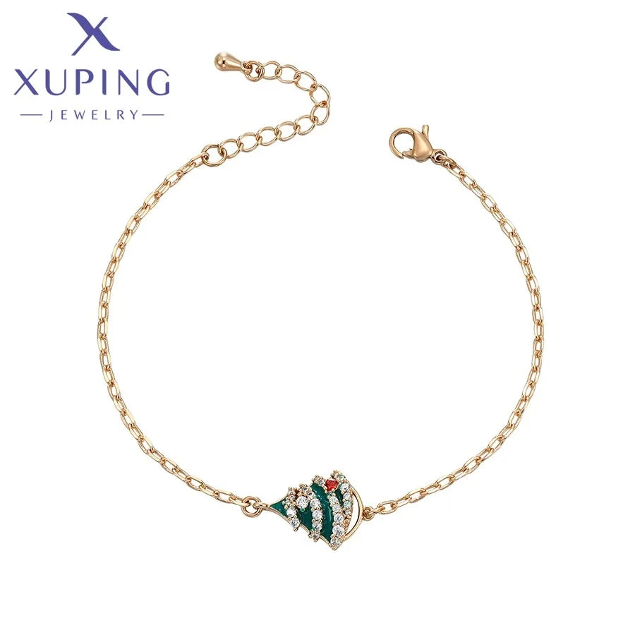 Xuping Jewelry Trendy Festival Gift Christmas Tree Charm Chain Link 18K Gold Plated Copper Women Bracelet