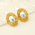 Beimai OEM Gold Vintage Braided Stainless Steel Pearl Women's Stud Earrings
