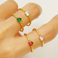 DAIHE Waterproof Stainless Steel Zircon Rings 18k Gold-Plated Opening Adjustable Heart Rhinestone Ring