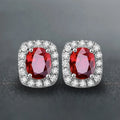 Jachon Luxury Oval Shaped Ruby Stud Earrings Cubic Zirconia Stones Women Zircon Diamond Earring Jewelry