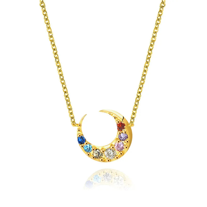 Fashion Jewelry Necklaces Sterling Silver 925 Moon Necklace Colorful Zircon Gold Plated Necklace for Women