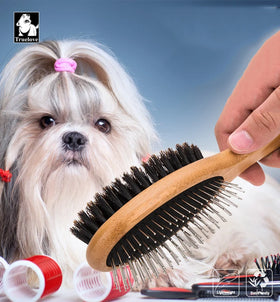 Truelove Wholesale 2 in 1 Double Sided Pet Effectively Hair Remover Bamboo Eco-friendly Portable Durable Dog Cat Grooming Brush