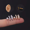 Fashion Micro Set Zircon Leaf Shaped Earbone Studs 18K Gold Plated Sticks Cartilage Earrings for Women Girls Jewelry Gifts