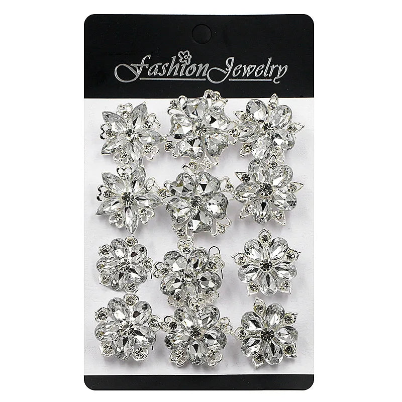 Weiman Small Crystal Flower Brooch Pins Set Pack of 12 for Women DIY Wedding Bouquets Gold or Silver Plated for Parties or Gifts